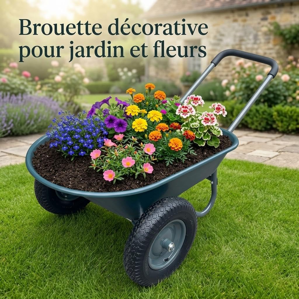 Gartenschubkarre mit 2 Rädern, Transportwagen aus Eisen und Kunststoff,bis120kg,124 x 66 x 62,5 cm, Mehrfarbig, für Garten, Hof und Außenbereich