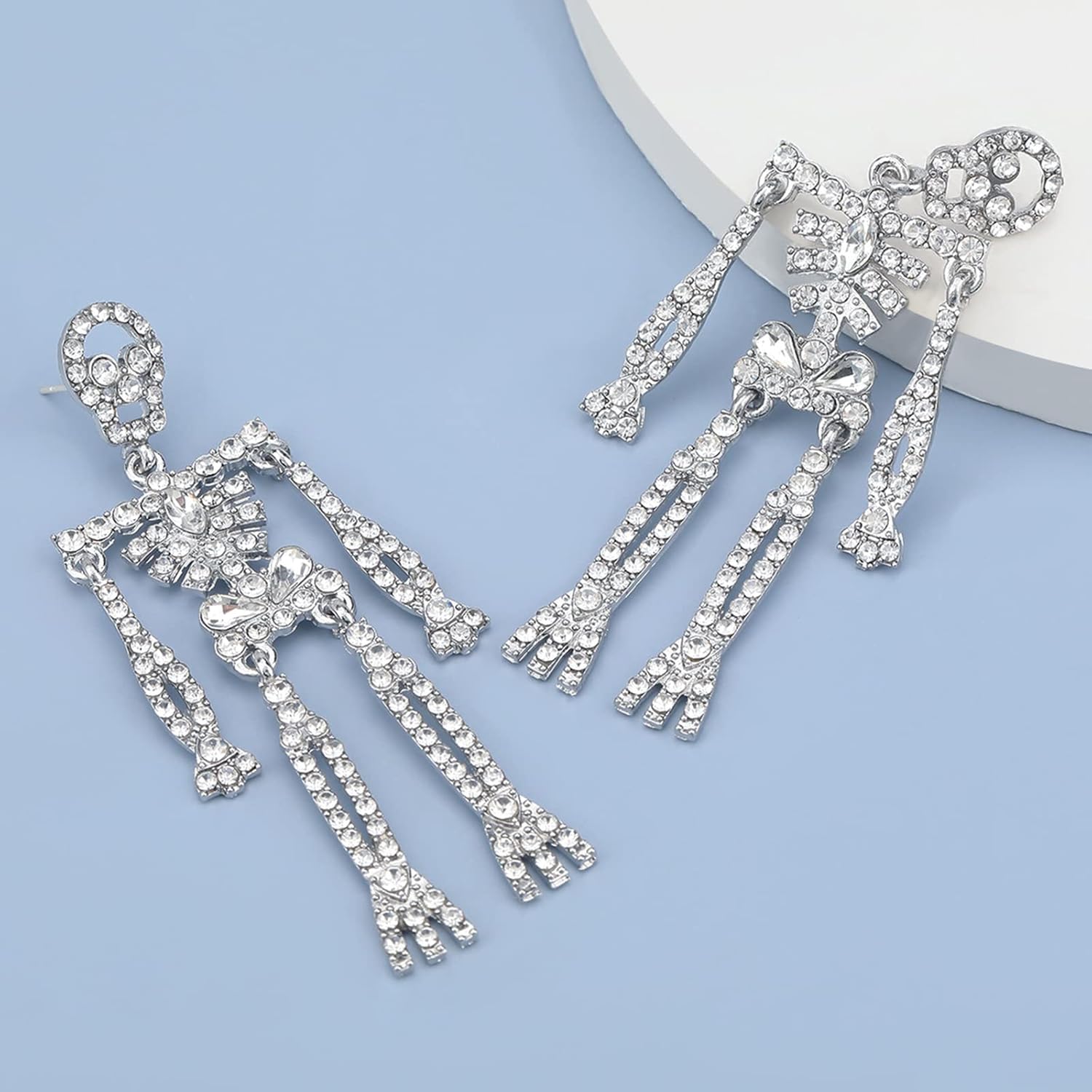 Rhinestone Skeleton Earrings Halloween Crystal Skull Dangle Earrings Gothic Skull Halloween Theme Earring Accessories Jewelry Gift - Image 2