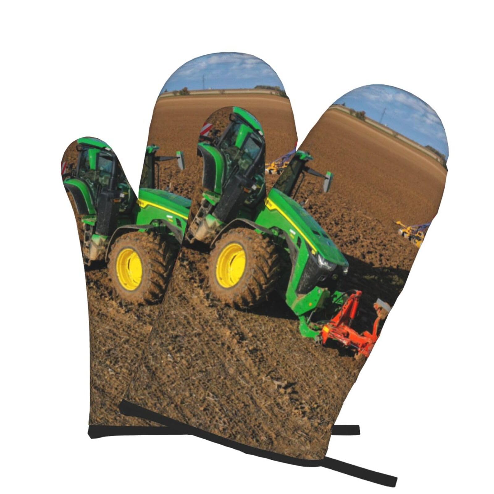 Oven Mitts Set of 2 Pcs, Tractor farm Prints Heat Resistant Kitchen Gloves for Cooking Baking Grilling
