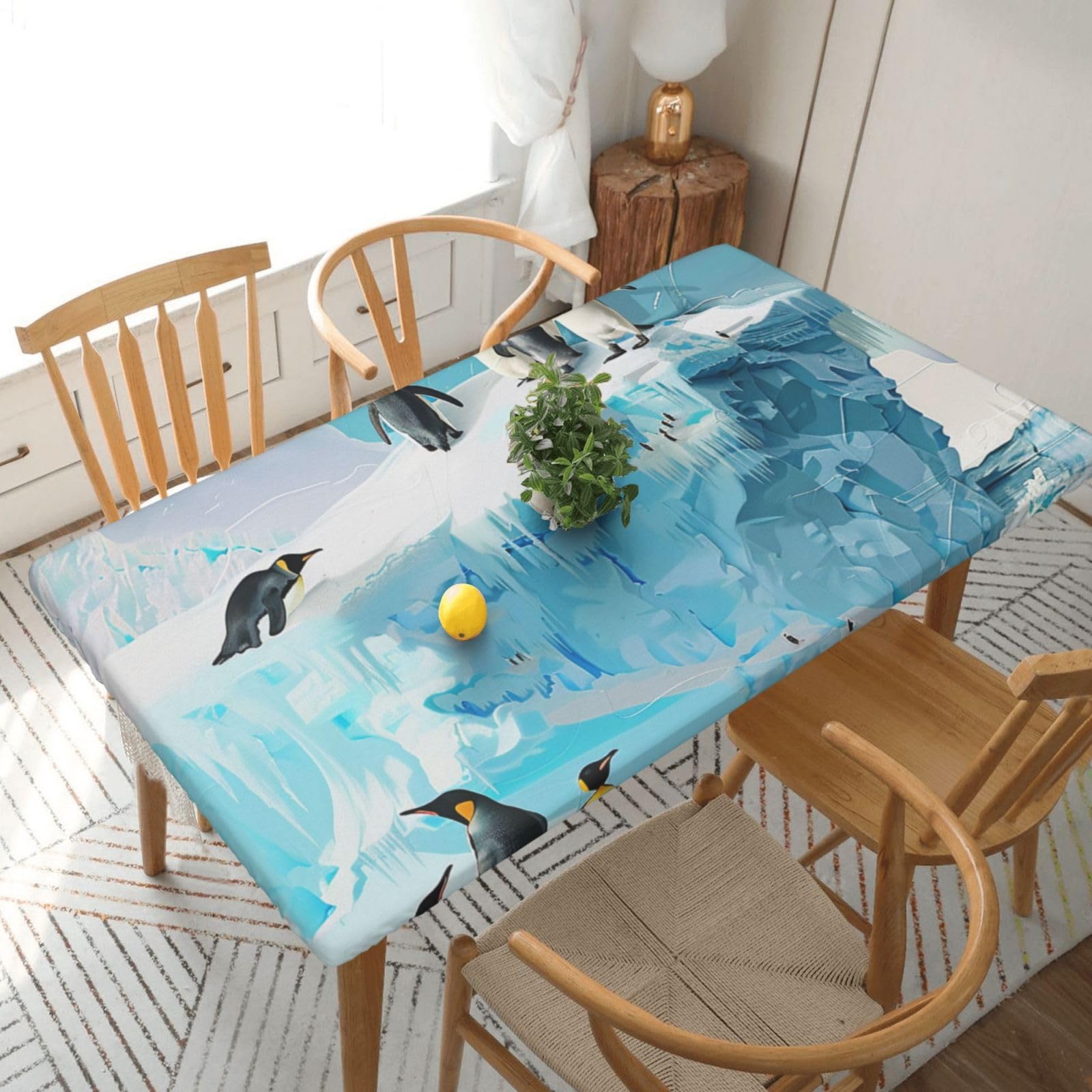 WPKJU Penguin on The Iceberg Printed Tablecloths 5ft Rectangular Table Covers Washable Polyester Decorative Table Cloth for Dining Table Picnic Wedding