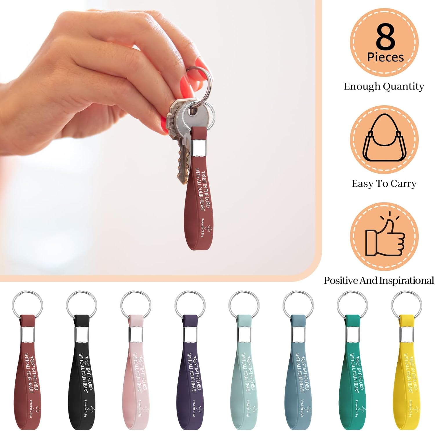 8PCS Bible Verse Silicone Keychain for Women Men Christian Keychains Bulk Inspirational Scripture Religious Gift for Women Baptism Gift Faith Key Chains Bulk for Daughter Son Easter Graduation Gifts - Image 6