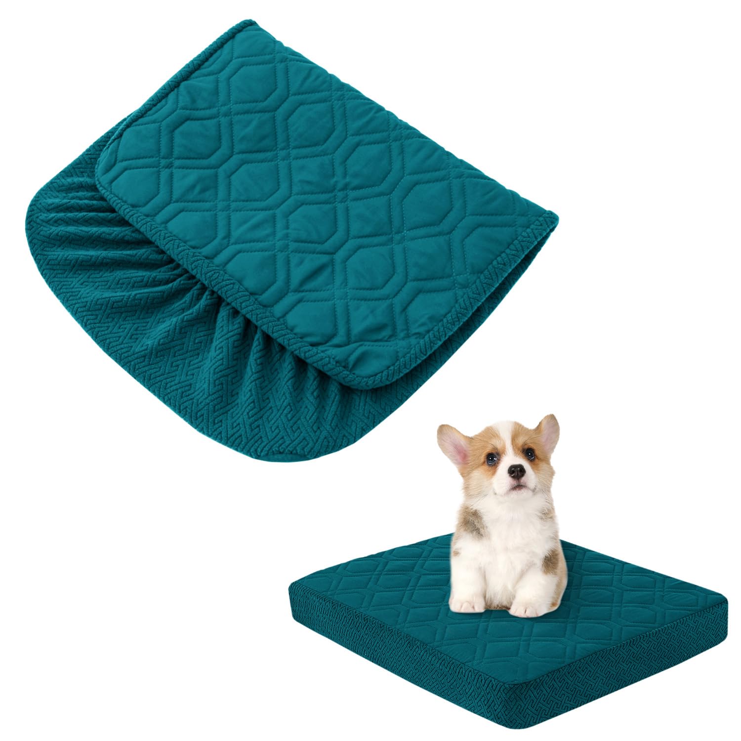 Dog Bed Covers Replacement Washable - Waterproof Dog Bed Covers Quilted, Water Absorbable Pet Puppy Bed Cover for Dog Cat, Cover Only 36Lx27Wx6H Inches Peacock Green