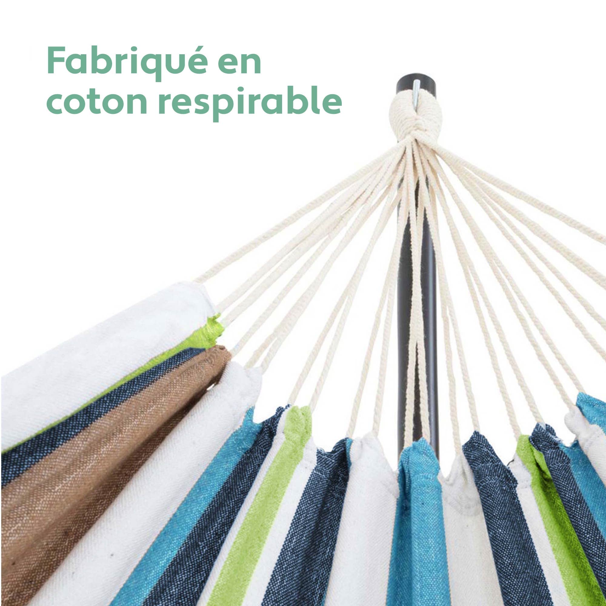Vita5 Hamac avec Support – Support Réglable 290 à 330 cm – Grand Hamac en 80% Coton et 20% Polyester pour Jardin, Terrasse, Balcon et Camping – avec Sac de Transport