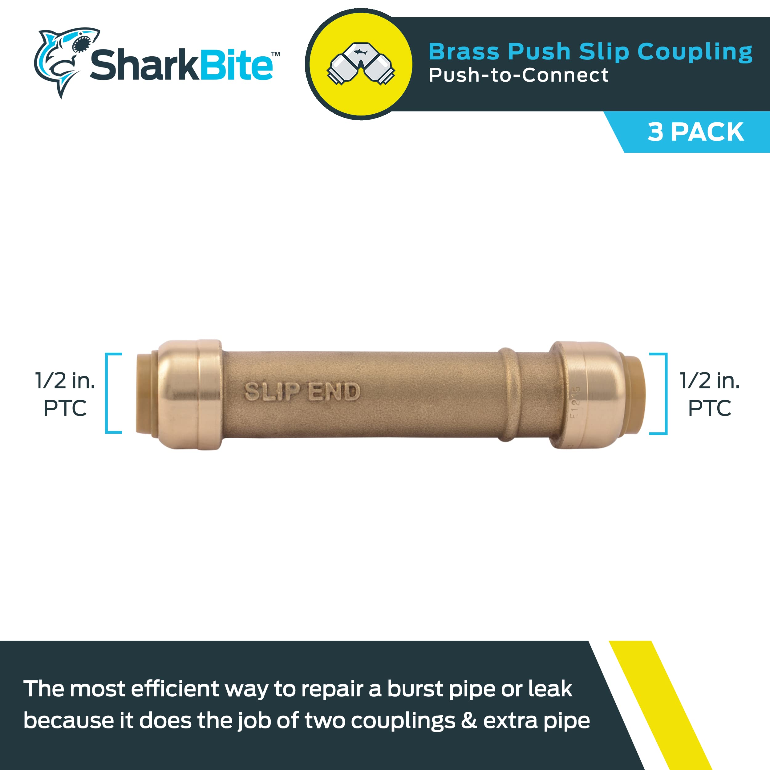 SharkBite U3008LF 1/2 Zoll Schlauchkupplung, 3 Stück
