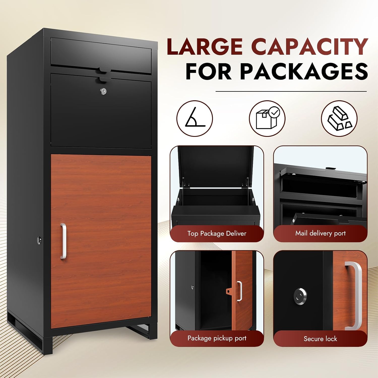 KAER Package Delivery Boxes for Outside, 36.61" x 15.74" x 15.74" Cold-Rolled Steel Delivery Box for Packages & Mails, Anti-Theft Lockable Large Parcel Drop Box for Outdoor, Porch, Curbside