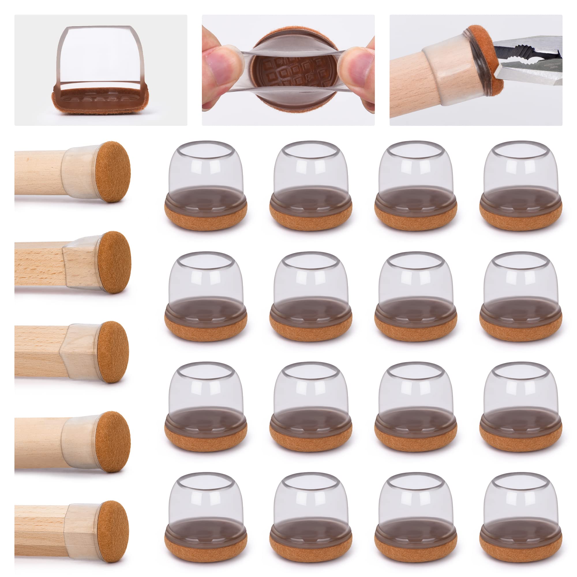Photo 1 of **NEW**  Chair Leg Floor Protectors Furniture Pads Sliders Covers Caps for Chair Legs for Hardwood Tile Floors - M - Fit for 1.00'' ~ 1.45'' - Round & Square Legs - 16 Pack - Clear Round - Medium - Fits 1.00'' to 1.45'' Transparent