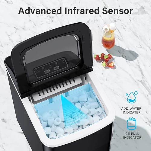 Miniatura 5 de Máquina para hacer hielo de encimera, 26 libras24 horas, máquina de hielo autolimpiante, 9 cubos listos en 6 minutos, máquina portátil de cubitos de