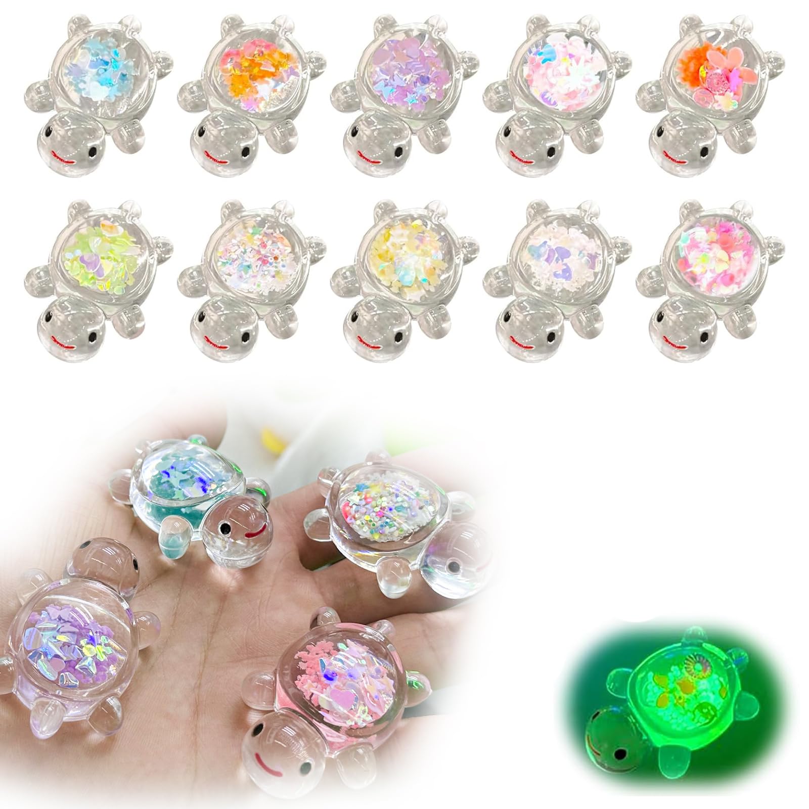 shirylzee 40Pcs Mini Turtles, Luminous Resin Animals with Sparkle Flakes, Mini Transparent Animal Figurines for Fairy Gardens, Aquariums & DIY Crafts, Miniature Landscape Home Decoration