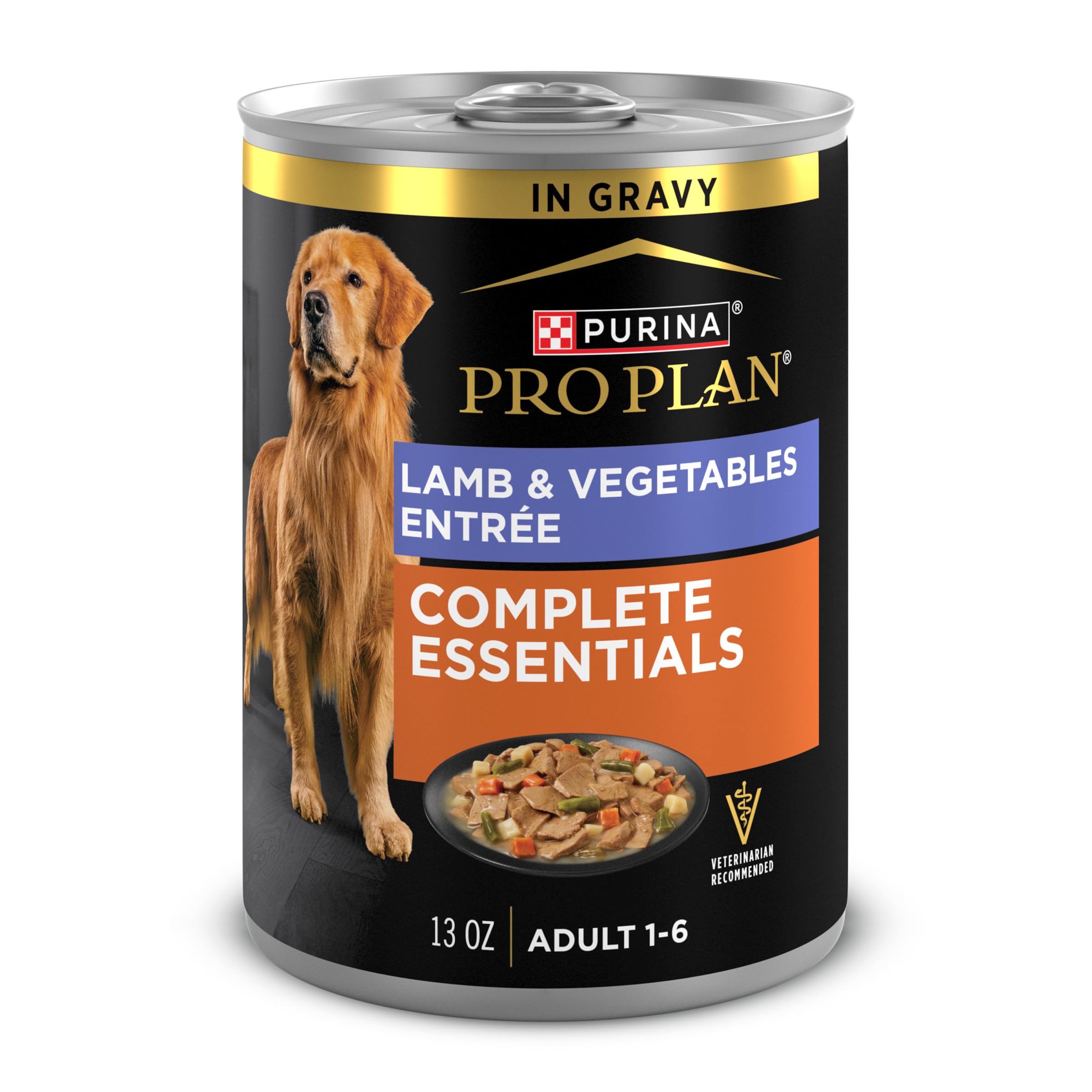 Purina Pro Plan Complete Essentials Lamb and Vegetables Entree in Wet Dog Food Gravy - (Pack of 12) 13 oz. Cans