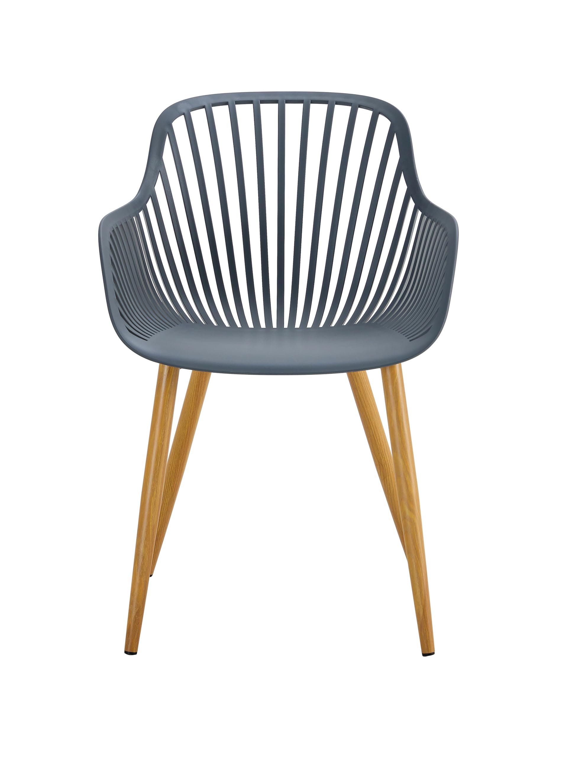 KG KITGARDEN - Pack de 4 Sillas de Polipropileno y Acero Imitación Madera con Reposabrazos para Exterior Jardín Hostelería, 53x58x83 cm, Gris Antracita