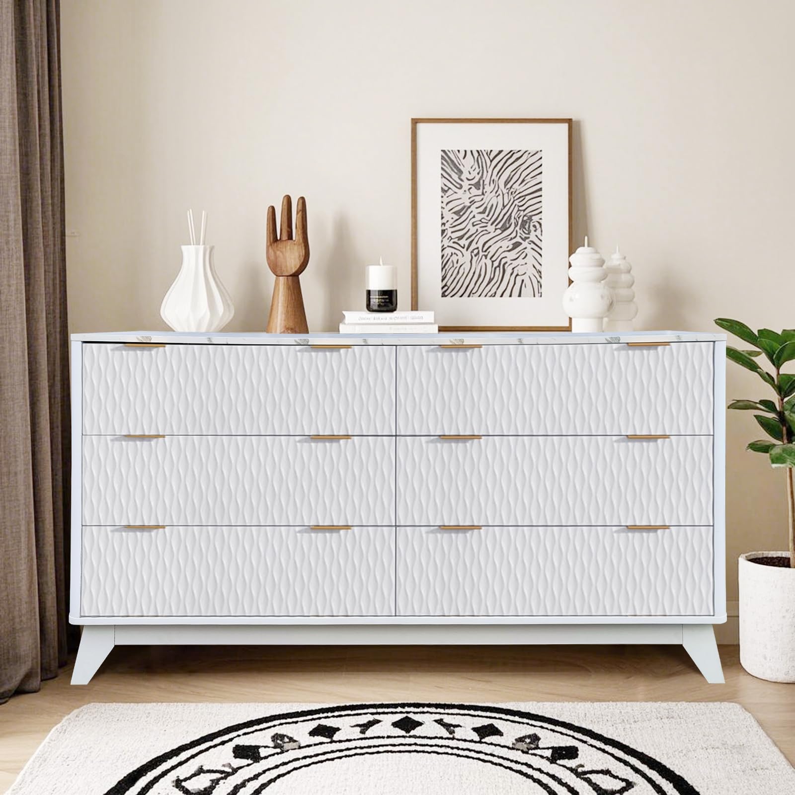 Amazon.com: GarveeHome Bedroom Chest of Dresser Wood, 54 in Drip Pattern  Six-Drawer Chest with Faux Marble Top, Wide Wood Farmhouse Dresser, Drawer  Storage Organizer for Nursery, Bedroom, Living Room (Beige) : Home