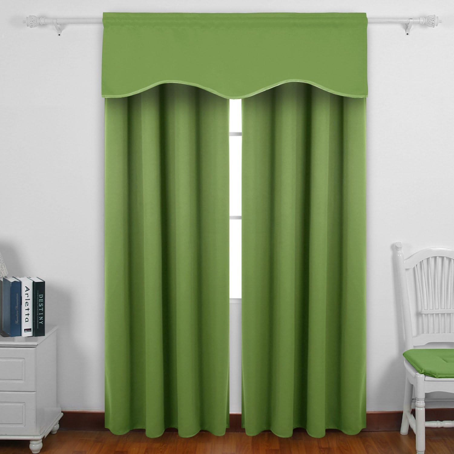 Deconovo Kitchen Valances for Windows Short Curtains Rod Pocket Blackout Scalloped Valance for Bedroom 42x18 Inch Forest Green 4 PCS