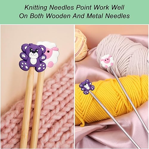 Miniatura 2 de Yzzyemn Kit de tapones para agujas de tejer para adultos y accesorios para tejer con diseño de oso y oveja en tamaño 0-5