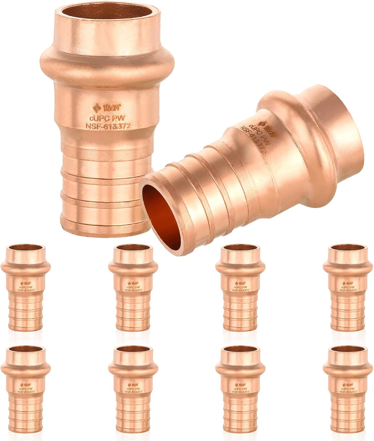 10-Pack HeSun Copper Press Fitting Adapter,1/2" PRESS X 3/4" PEX F1807 Crimp Coupling(PRESS013)