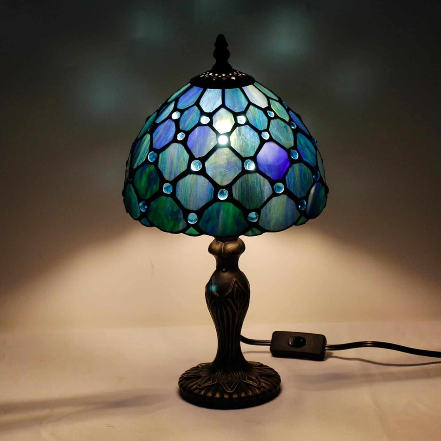 Small Tiffany Lamp shade Replacement Only Stained Glass Style Lamp Shade 8 Inch Fit for Table Desk Lamp, Pendant Ceiling Light Fixture (Blue Beads)