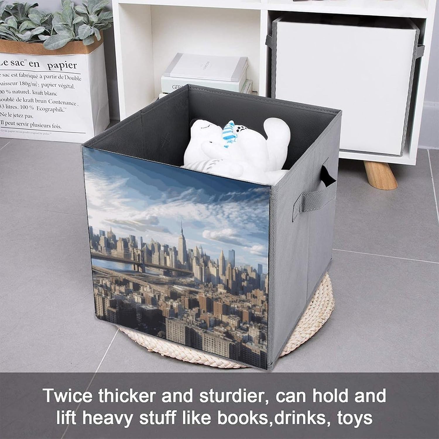 Folding Storage Bins Oxford Fabric Clothes Storage Boxes with Handles | New York City Cube Organizer, Easy to Store, Multi Functional Cube Storage Organizer for Office Bedroom