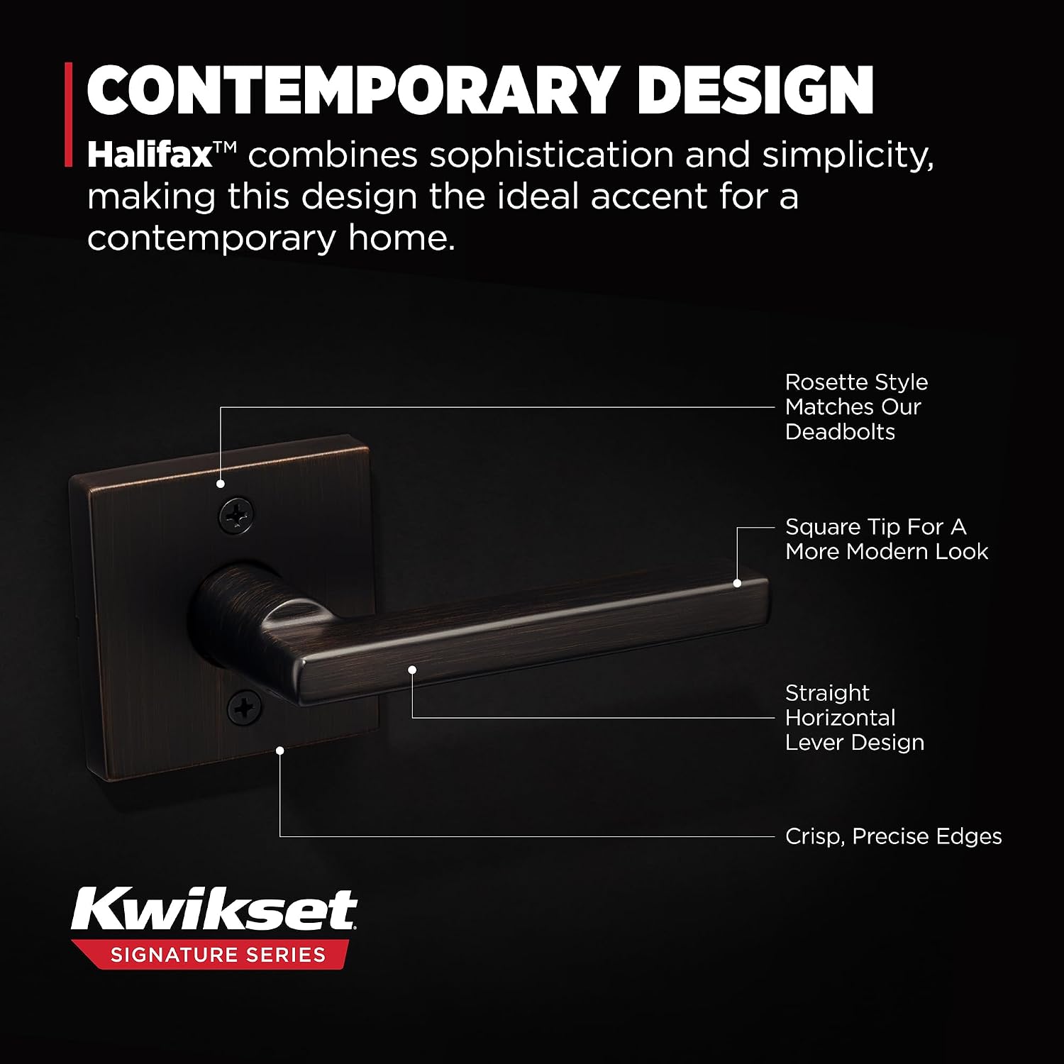 Kwikset Halifax Dummy Door Handle, Single Sided Lever for Closets, French Double Doors, and Pantry, Venetian Bronze Non-Turning Reversible Interior Push/Pull Lever, with Microban Protection