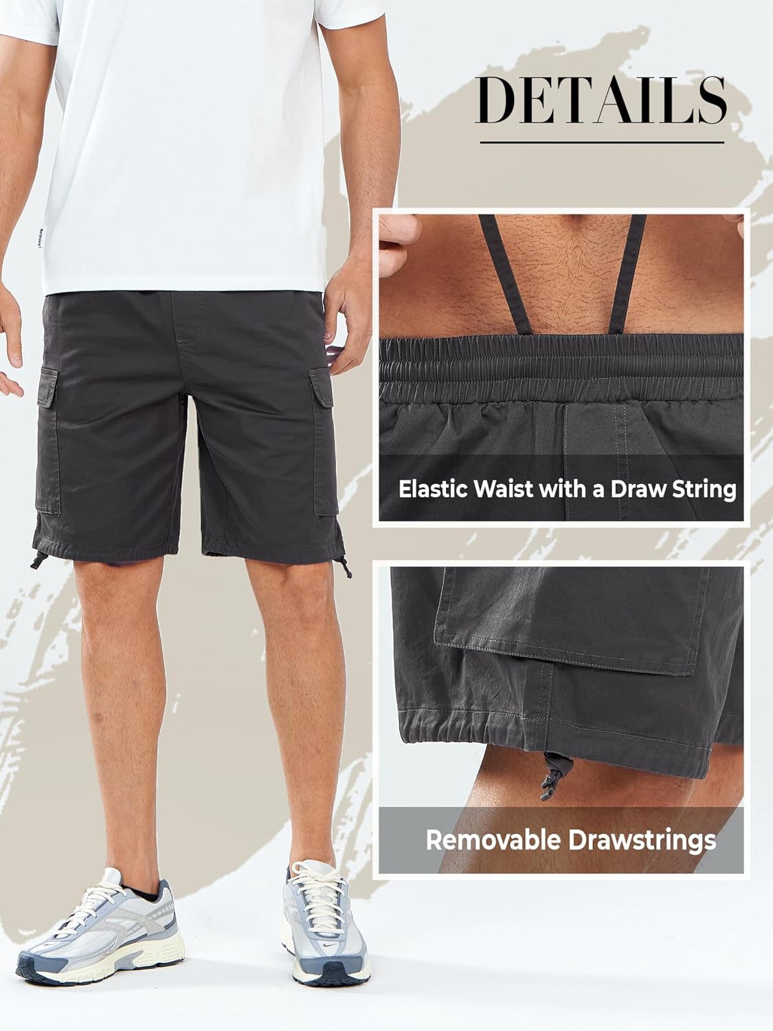 NORTHYARD Mens Twill Casual Cotton Cargo Shorts Drawstring Elastic Waist & 6 Pockets Classic Work Shorts for Men - Image 4