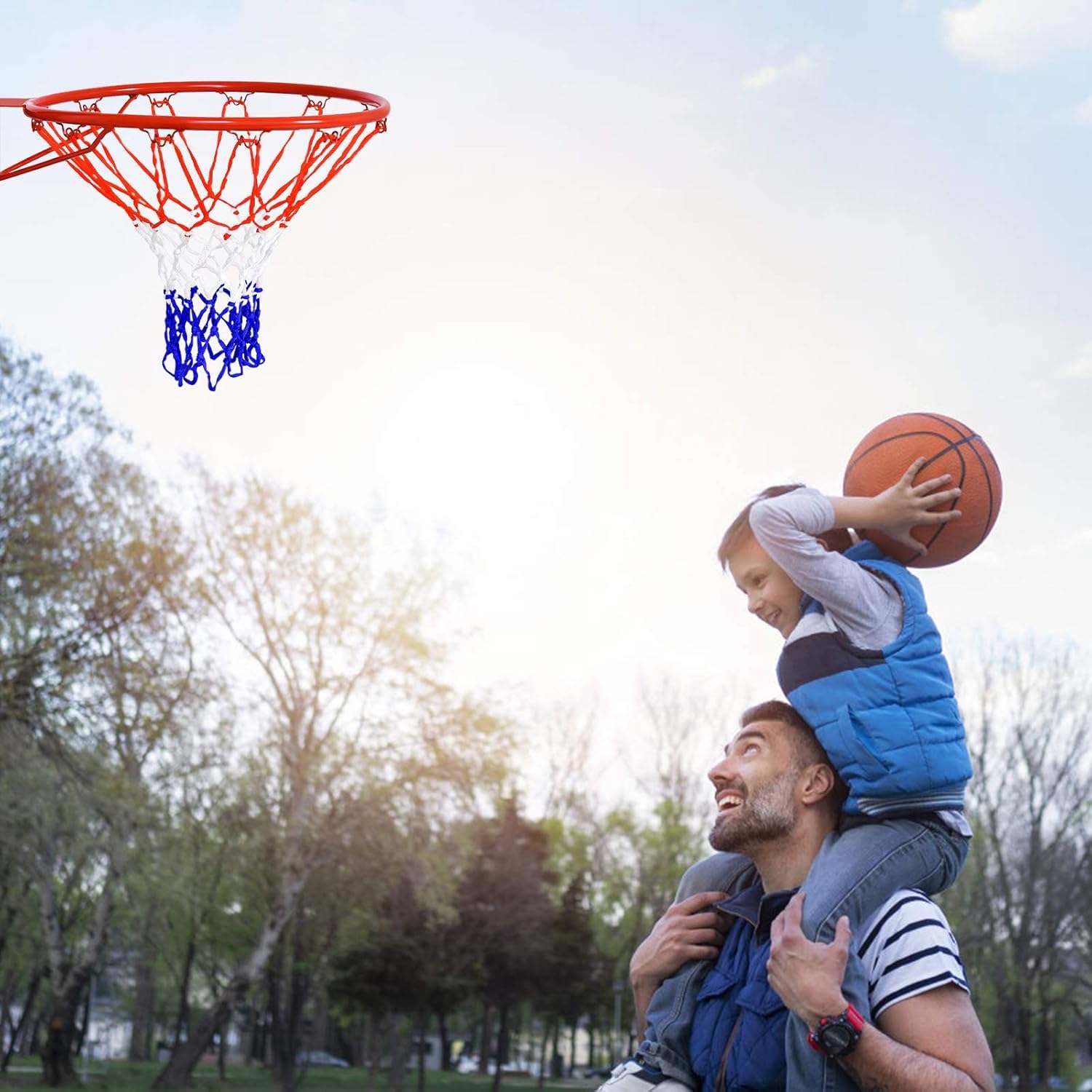 GYMAX Anello Canestro da Basket, in Ferro e PE, Rete di Pallacanestro a Muro, per Bambini e Adulti, Facile da Montare, Diametro di 46cm