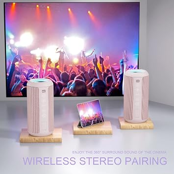Ortizan X10 Portable Bluetooth Speaker Bundle (2-Pack) - IPX7 Waterproof, 24W Powerful Stereo Sound, 30H Playtime, Bluetooth 5.3 for Outdoor & Indoor Use (Black & Pink)