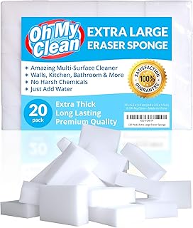 (20 Pack) Extra Large Eraser Sponge - Extra Thick, Long Lasting, Premium Melamine Sponges in Bulk - Multi Surface Power Scrubber Foam Cleaning Pads - Bathtub, Floor, Baseboard, Bathroom, Wall Cleaner - Buy now