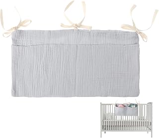 Cotton Baby Bedside Hanging Storage Bag, 2 Pockets Cotton Bedside Hanging Bags Baby Bed Organizer Crib Organizer Nursery Bed Organisers for Cribs Toys (Gray)