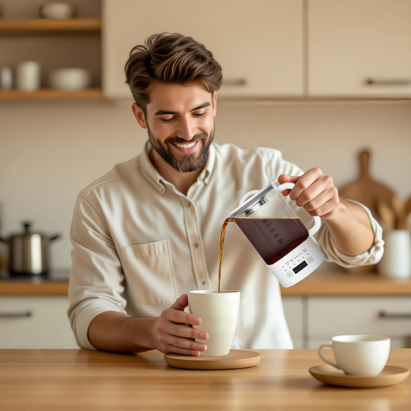 Hervidor de Vidrio 0,6L, 500W Control Temperatura, Táctil | Temporizador 24h, Sin BPA, para Té y Café, Compacto para Oficina y Hogar, Apagado Automático