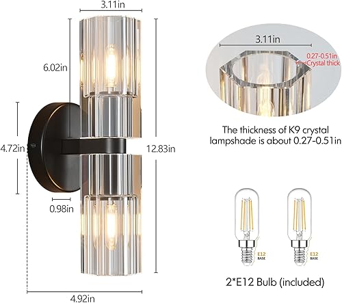 Miniatura 4 de Moderno juego de apliques de pared negros de dos dormitorios, apliques de pared de cristal para interiores, iluminación de pared, apliques de sala