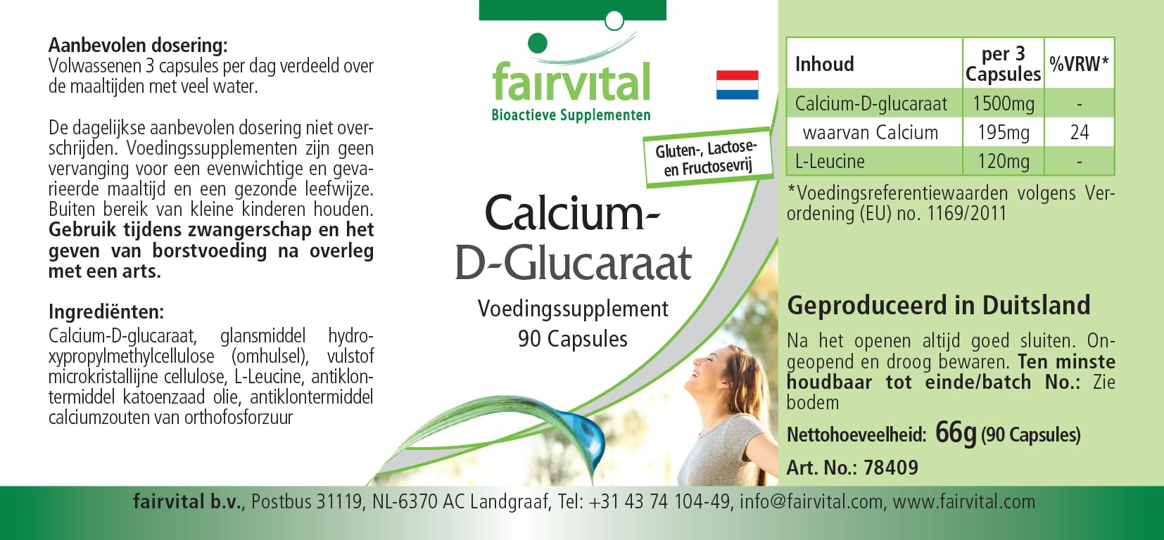fairvital Glucarato de calcio, 90 cápsulas, 1500mg, de los cuales 195mg son calcio por dosis diaria, calidad certificada y alta dosis, 100% vegano, fabricado en Alemania