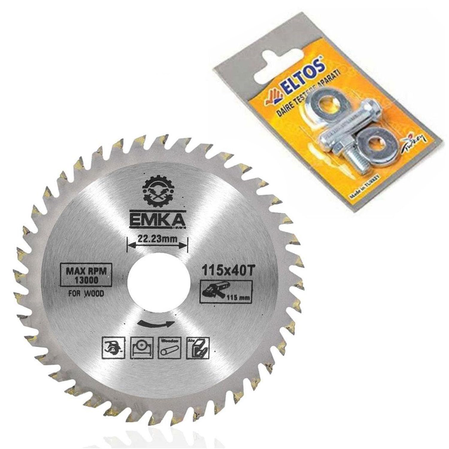 Badem10 2'li Set Emka Daire Testere Bıçağı Ahşap Kesme Testeresi 115 mm 40 Diş + Matkap Aparatı