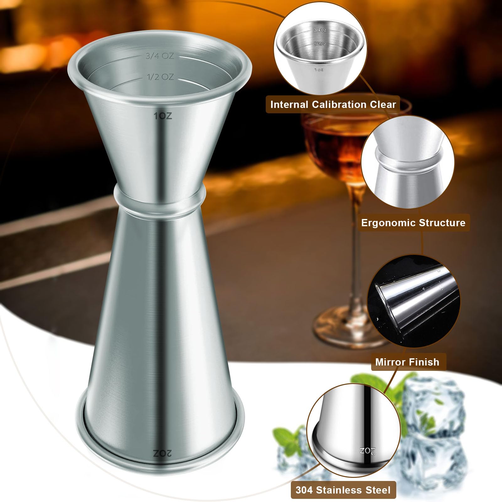 Measuring Jigger & Mixing Spoon Set, Cocktail Jigger for Bartending,Bell Jigger with 1oz and 2oz Measuring Marks, Cocktail Measuring Jigger with Cocktail Spoon,Cocktail Mixing Spoon,bar Mixing Spoon — Amazon image 3