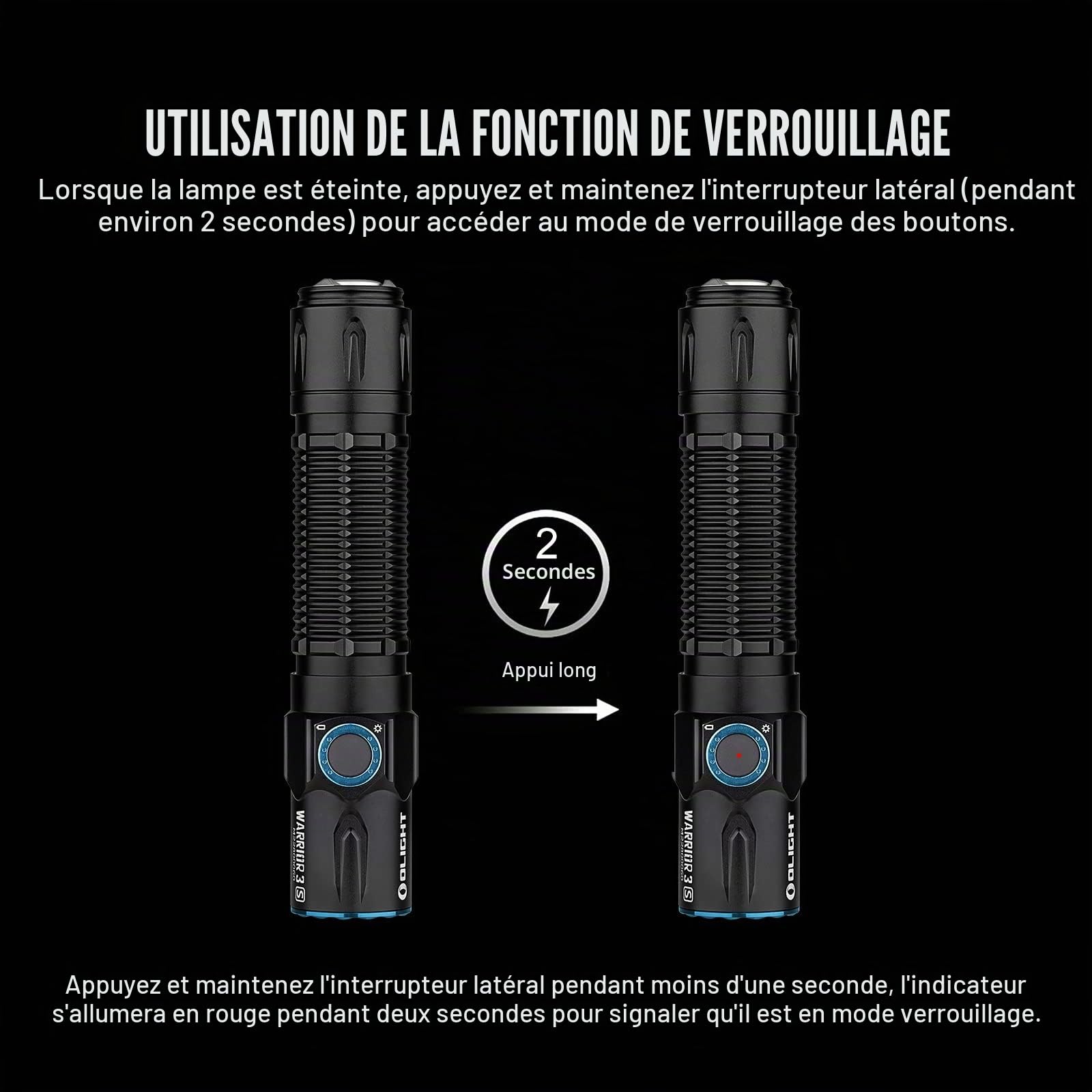 Olight Warrior 3S Lampe Torche Tactique Lampe de Poche 2300 Lumens Puissante Double Interrupteur Rechargeable avec un Capteur de Proximité pour l'Extérieur, le Camping, la Randonnée (Noir)