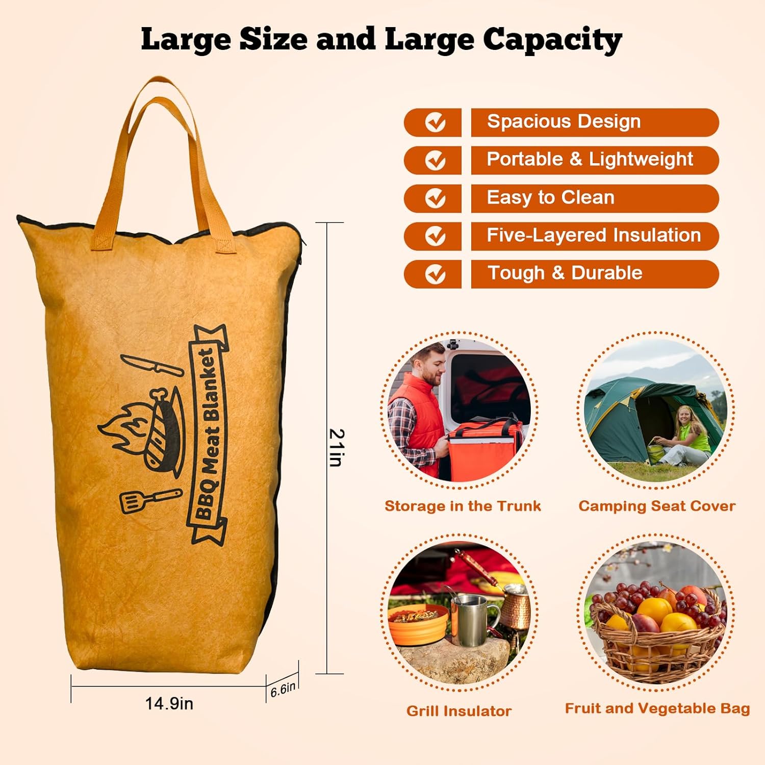 Grilling Gifts for Men Husband Boyfriend BBQ Blanket for Resting Meat,Reusable Smoker Grilling Bag Insulated Resting Bag,Cooking Accessories for BBQ Lovers Dad (21in)