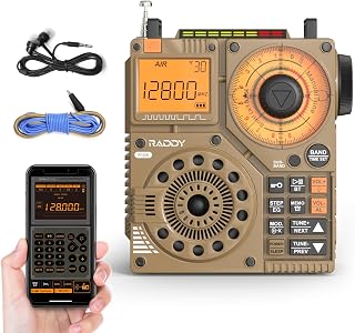 Raddy RF320 App Control Shortwave Radio, All-Band Receiver, Yellow | AIR/FM/AM/VHF/SW/WB coverage, 9.85 ft wire antenna included, rechargeable battery