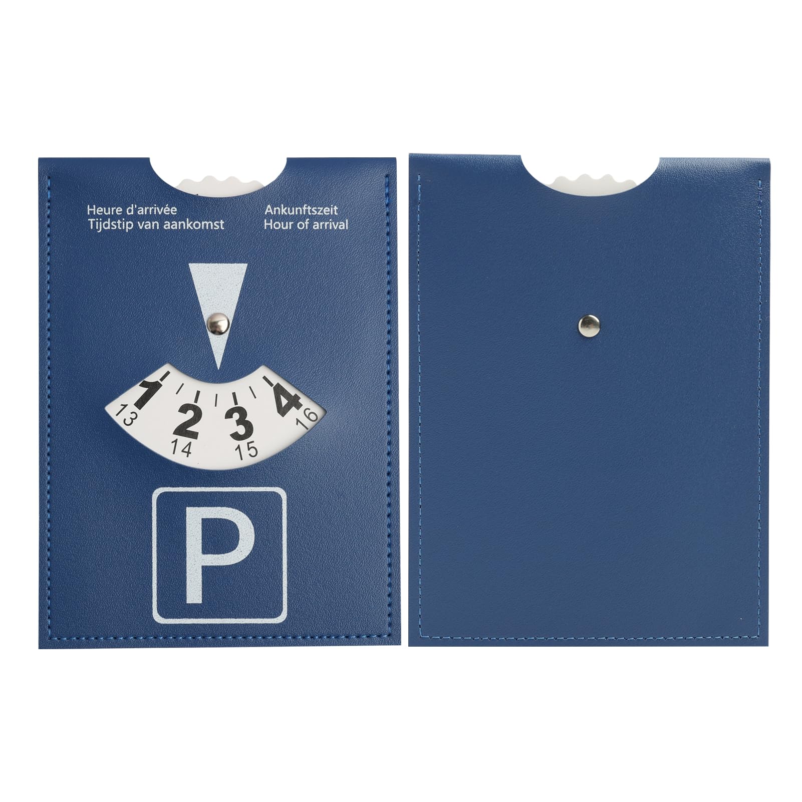Disco Horario de Lujo Grande para Estacionamiento, Modelo Europeo Multilingüe, en Cuero Sintético Suave al Tacto, 11x15cm, para Coche, Moto y Autocaravana，Azul