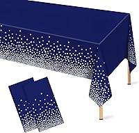Vista 21 de Mulbozy 2 manteles de plástico con lunares rosas y blancos para mesa rectangular, fundas de mesa de fiesta de confeti de puntos rosas para baby
