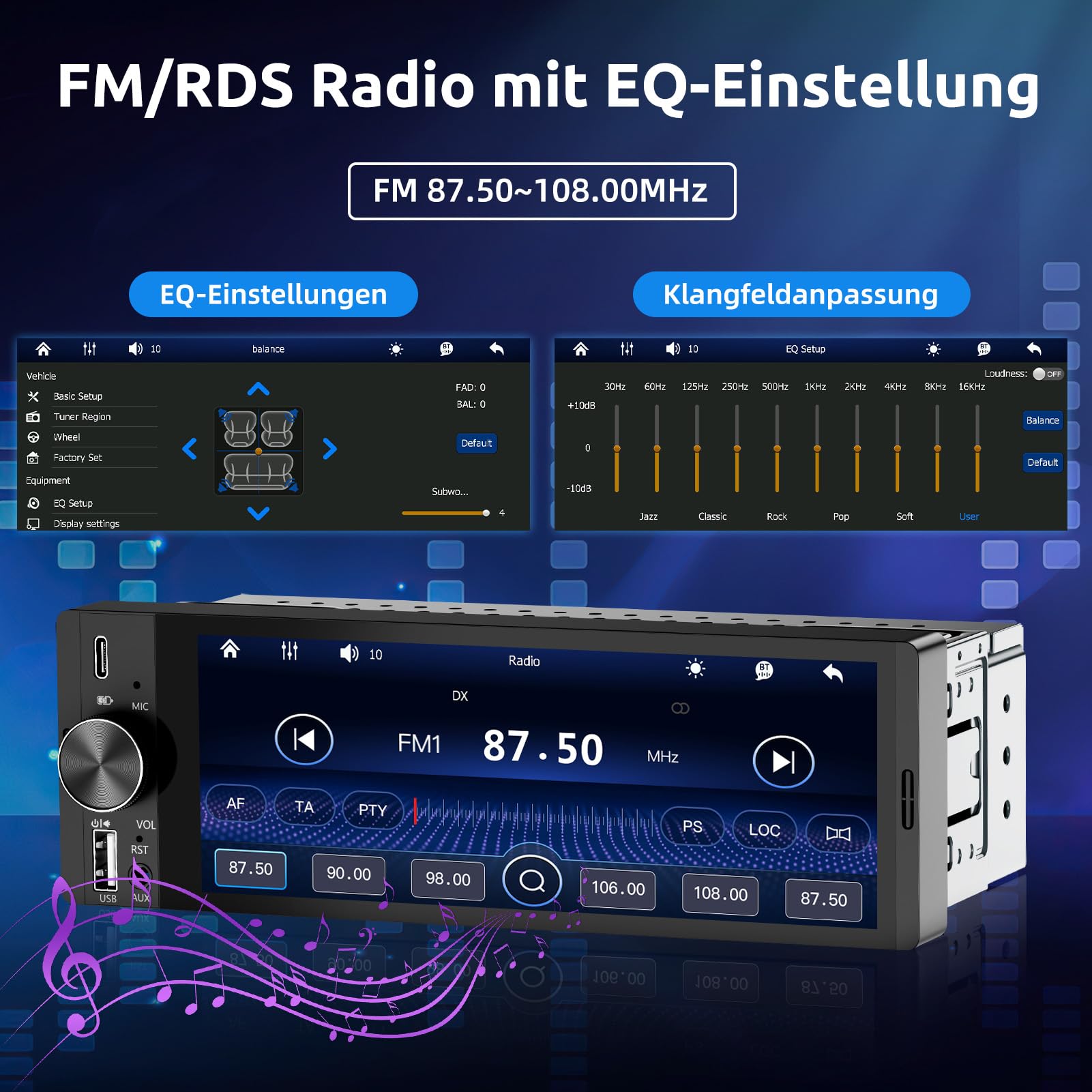 ESSGOO 6.36 Zoll 1 DIN Autoradio mit Wireless Carplay und Android Auto, HD IPS Bildschirm Auto Display Bluetooth Radio mit Rückfahrkamera Mirror Voice Control Mirror Link FM