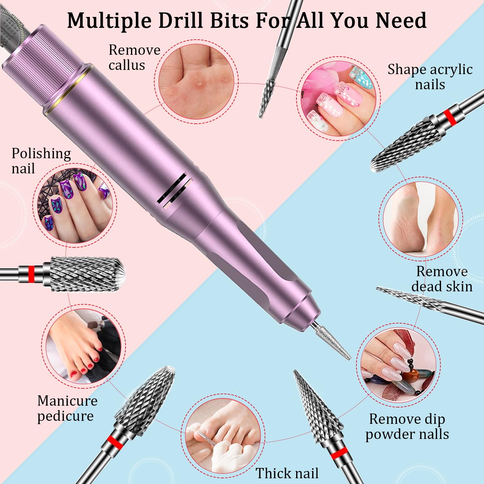 7 Piezas Fresas Torno para Uñas,Brocas para Uñas 3/32'' Carburo de Tungsteno,Uñas Arte Herramientas para Eliminación de Gel Acrílico Cutícula (Estilo 2)