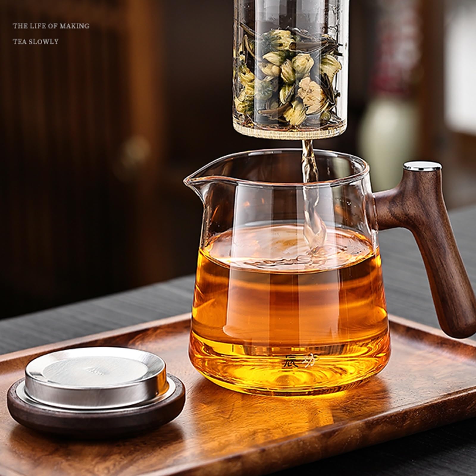 500 ml Wasserabscheider-Teekanne aus Glas mit Holzgriff, Teekanne aus Glas mit Sieb, Magische Teekanne, Hexerei-Teekanne, Magische Teekanne, Druckkontrolle, Magische Teekanne, Teekanne aus Borosilikat