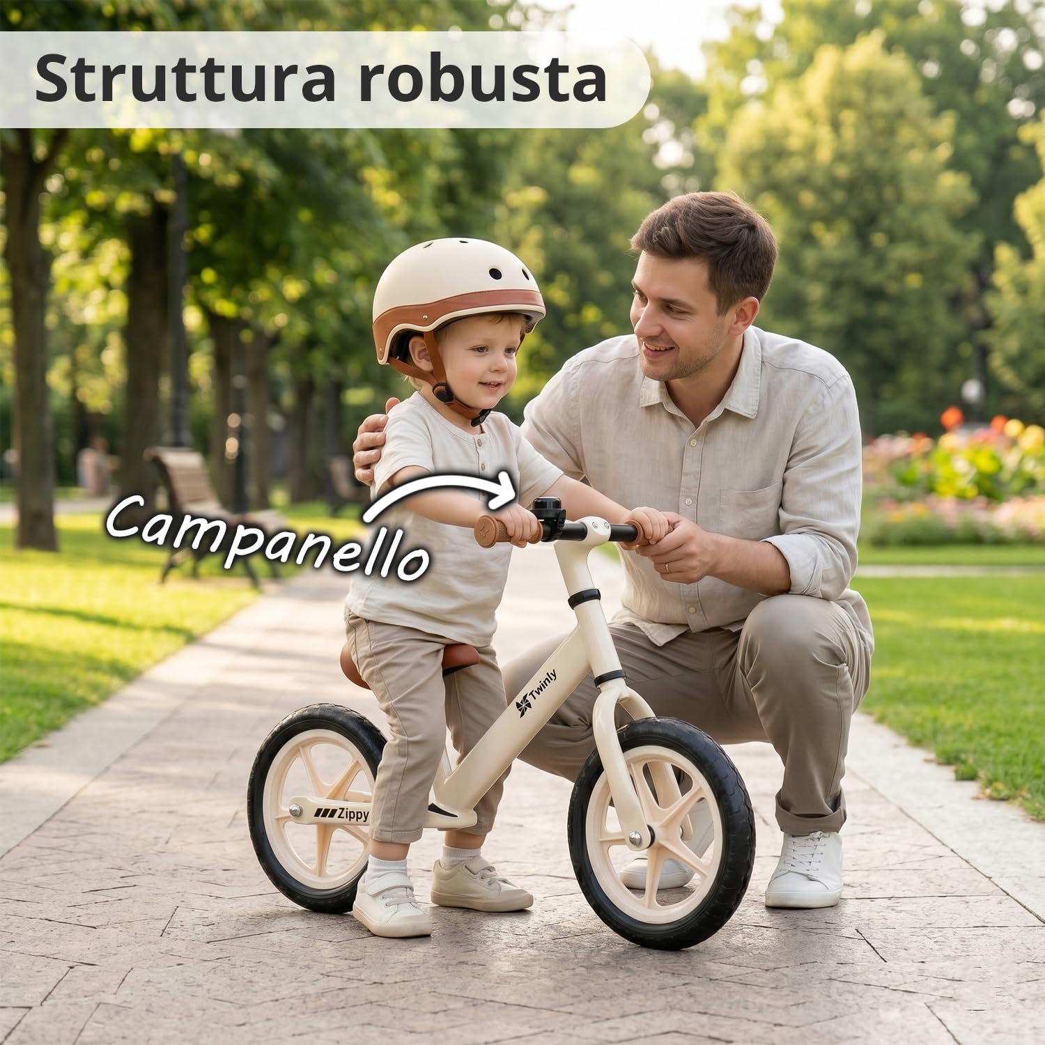 Twinly Bicicletta da Bilanciamento per Bambini 3-6 Anni Zippy Bicicletta senza Pedali con Sedile Regolabile 80-125 cm, fino a 30 kg, Equilibrio e Coordinamento