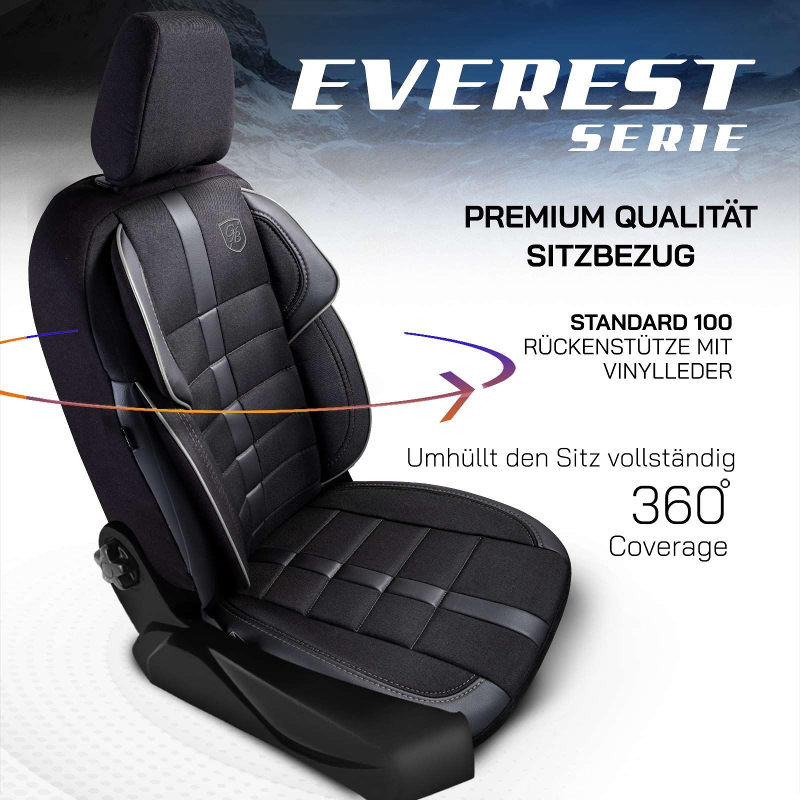 Coprisedili universali per auto – Premium accessori interni per auto e SUV – jacquard coprisedile auto, compatibile con airbag, nero e grigio, set di montaggio incluso