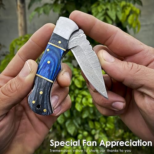 Miniatura 6 de AR Knife Navaja de bolsillo de acero de Damasco de 6.5 pulgadas para hombre, cuchillos plegables con vaina. Pequeños cuchillos de bolsillo ligeros