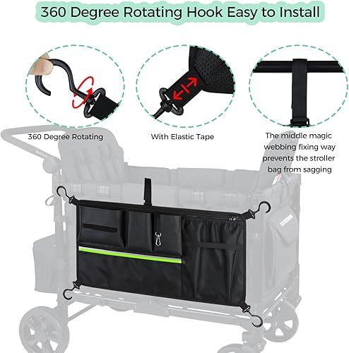 Miniatura 6 de Red de carga para carriola, bolsillos laterales de doble capa para WONDERFOLD, bolsa organizadora de clasificación de malla plegable con espacio de