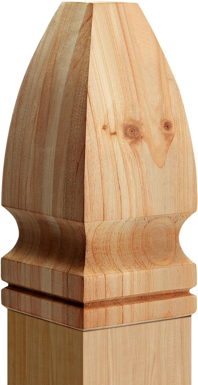 Geetery 1 Pcs 3'' x 3'' x 7'' Wood Gothic Post Cap, Wood Finial, Fence Topper with Screw, Unfinished Decorative Newel Post Cap, Cedar Finial for Indoor Stair Outdoor Fences Mailboxes Decks