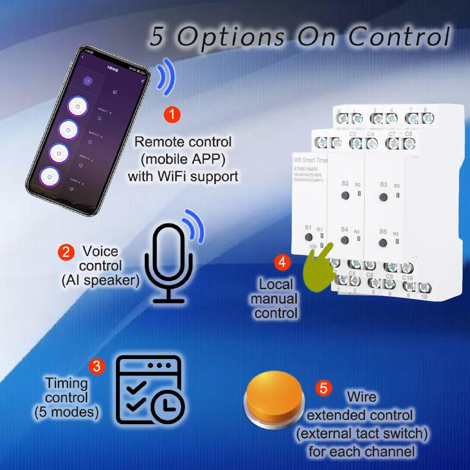 Oumefar Temporizador Inteligente WiFi, Interruptor de Tiempo de 5 Bandas para Control de Aplicaciones