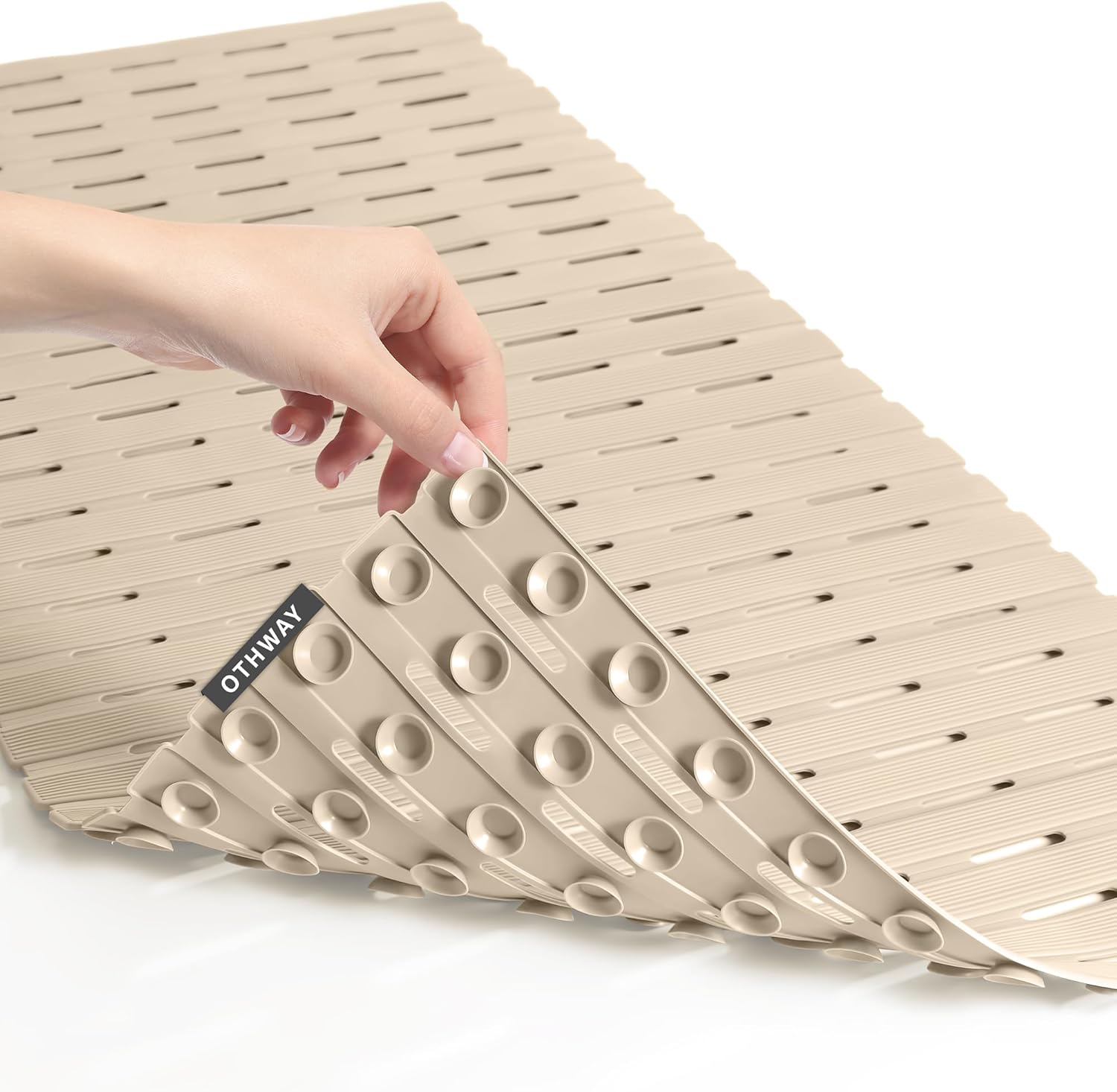 OTHWAY Non Slip Shower Mat, 36.6" x 16.9" Non Slip Shower Mats for Inside Shower, Shower Anti Slip Mat with Suction Cups, Easy to Cut Shower Floor Mat, Machine Washable Bathtub Mats, Light Brown