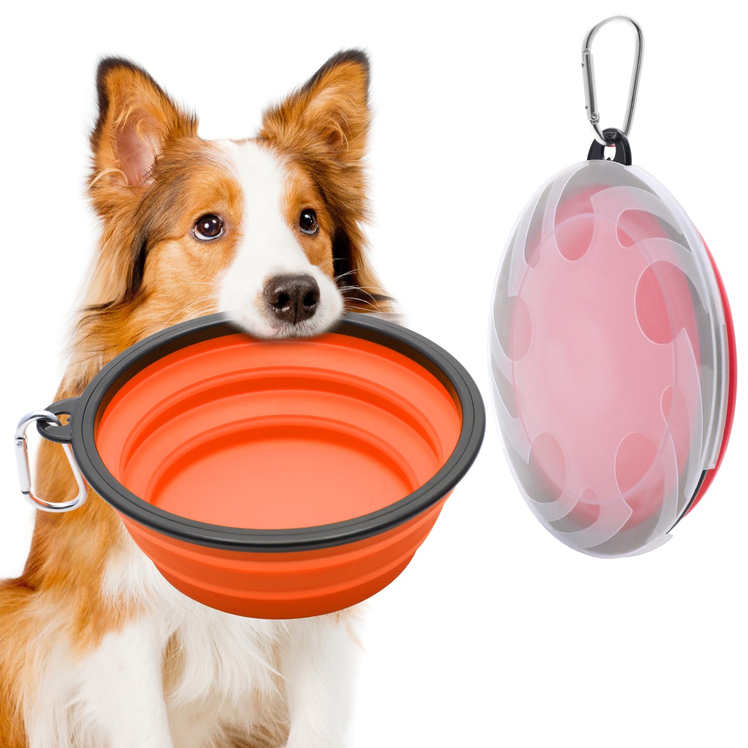 Paquete de 2 cuencos plegables grandes para perros, 1000 ml, cuencos plegables de viaje para perros, cuenco portátil para agua y comida con mosquetón, plato de alimentación para mascotas, para viajes