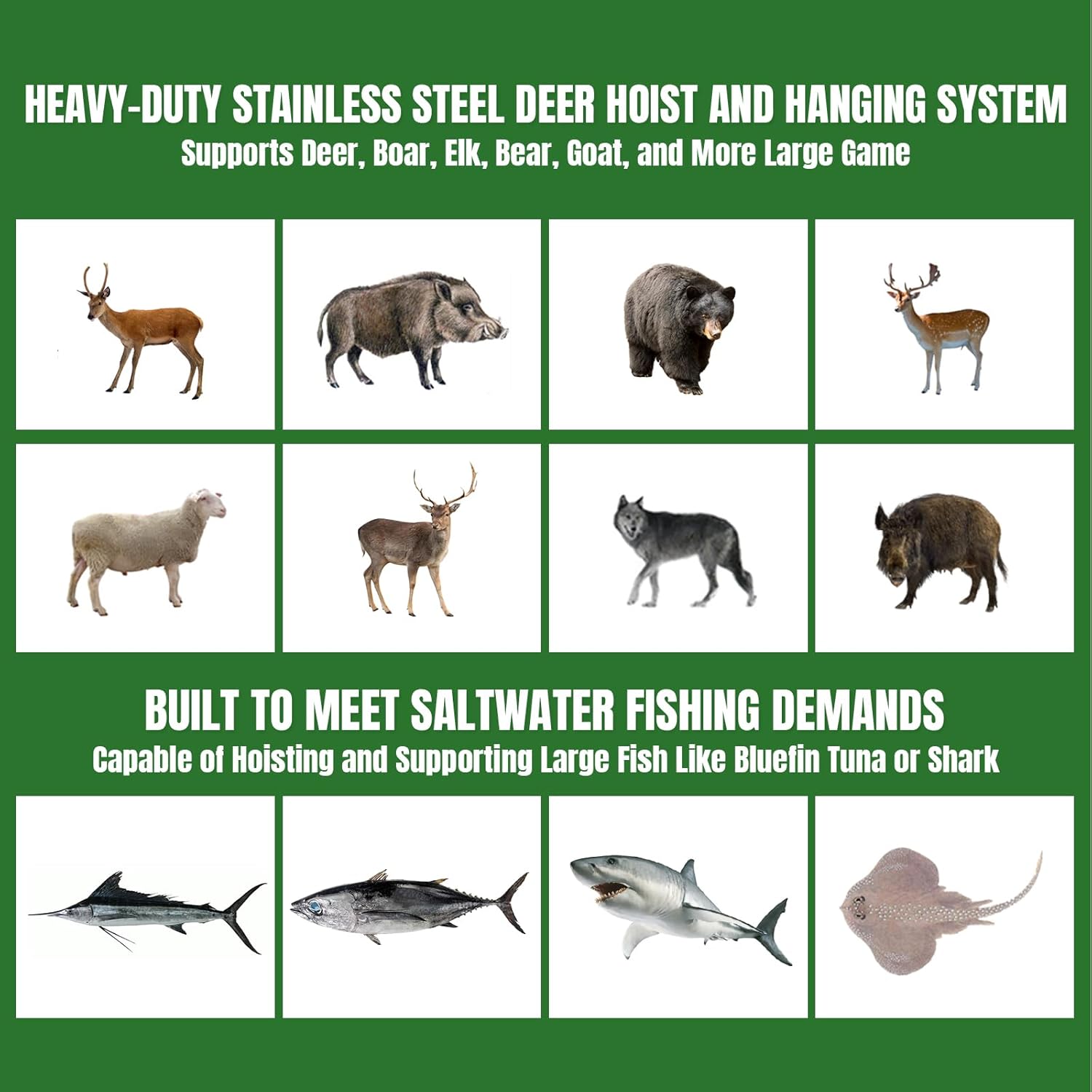 Deer Hanger for Skinning, Stainless Steel Extensible Deer Hoist, Sturdy for Hunting, Field Dressing & Game Processing, Ideal for Deer, Fish, Bear, Hogs, Goat, Elk, Game Hoist with Winch & Gambrel