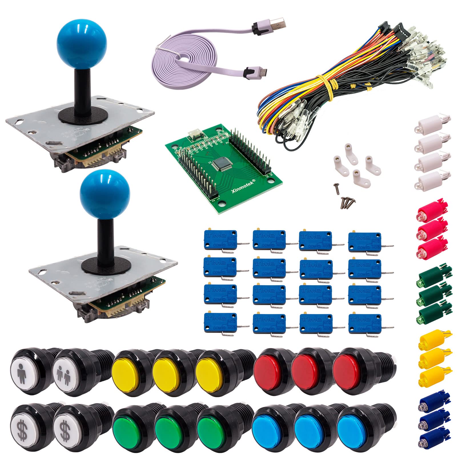Kit Joystick e Pulsanti Arcade 2 Giocatori Luminosi Pulsanti Neri 2 Joystick PCB Rod Nero Carta XinMoTek Videogiochi Retro Gaming
