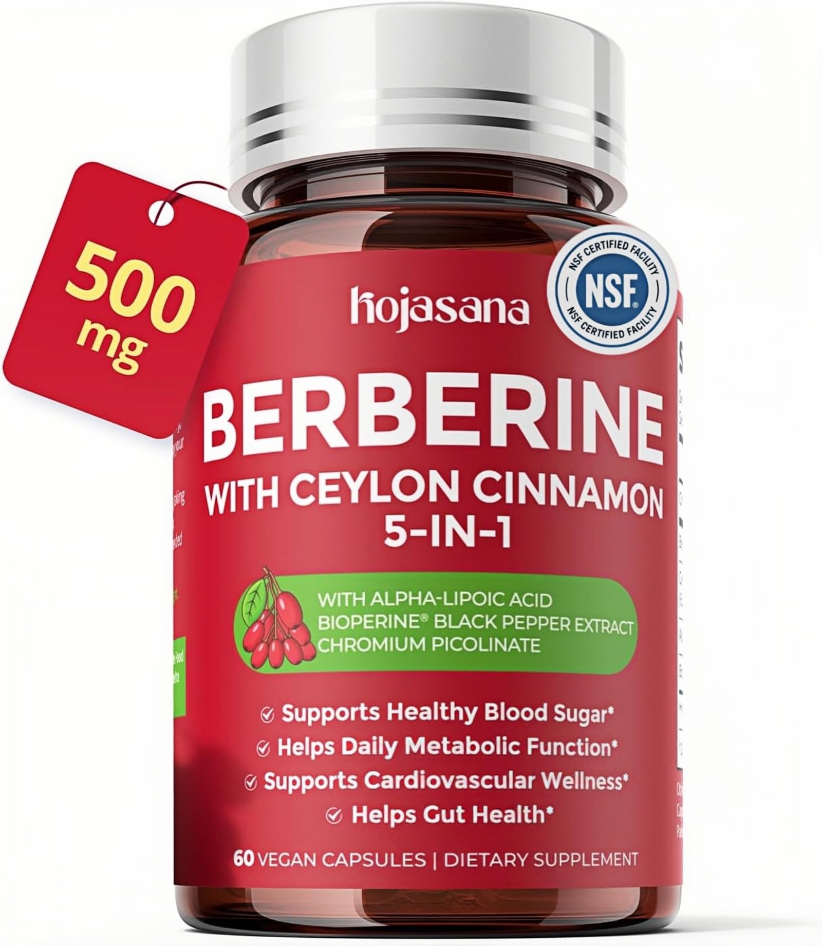 [BRSREAIYBEJWKDTD] 5-in-1 Berberine 500mg with Ceylon Cinnamon, 60 Vegan Capsules